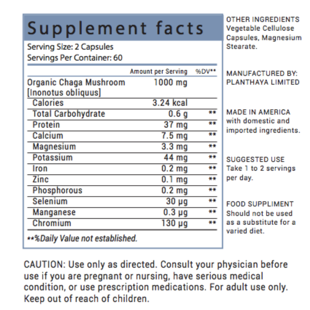 Chaga Mushroom | Adaptogenic | Capsules 1000mg