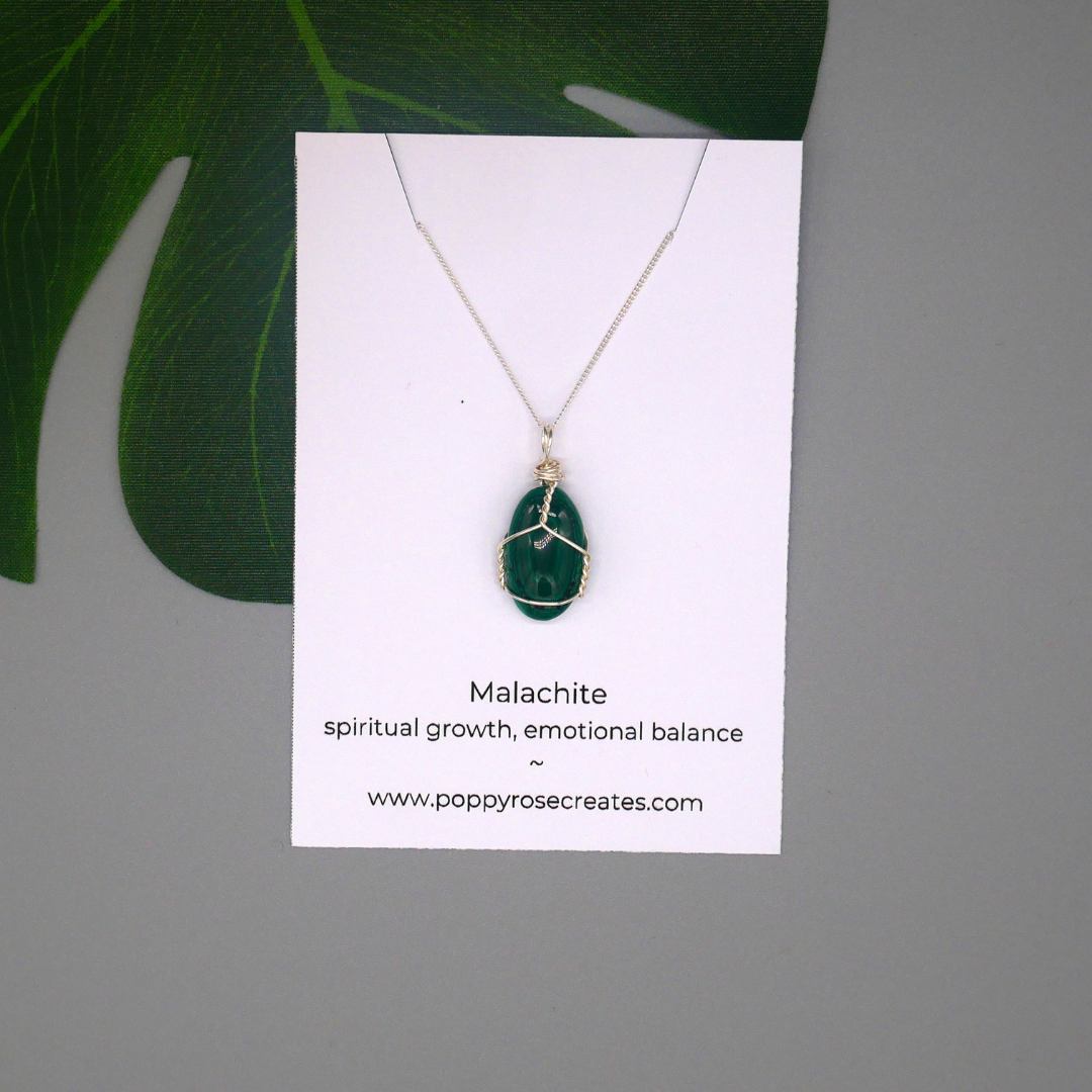 malachite sterling silver crystal necklace 